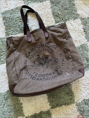 Campomaggi Olive Brown Canvas Tote with Dark Brown Leather Handles